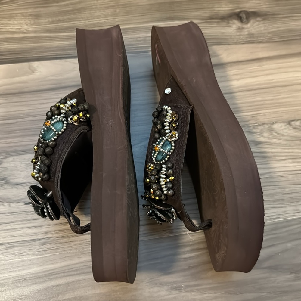 Justin Boots Jade Brown Rhinestones Beaded Platform Wedge Sandals Dustbag 7 - Picture 10 of 12